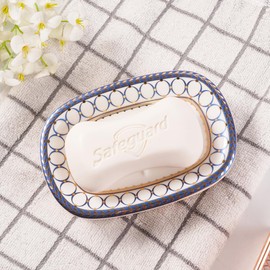 Self Draining Soap Dish, Double-Layer Bar Soap Tray, White Ceramic Soap Dish with Elegant Patterns (Style B)