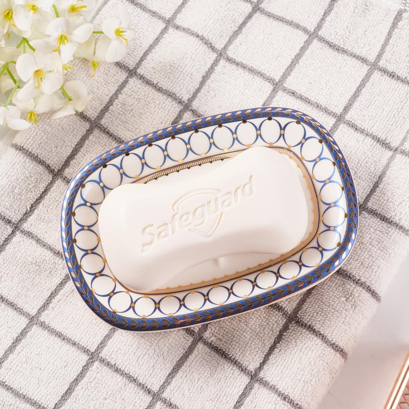 Self Draining Soap Dish, Double-Layer Bar Soap Tray, White Ceramic