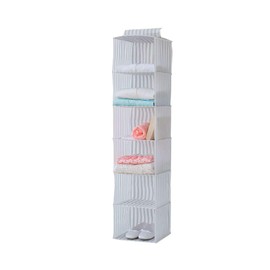 Compactor Hanging Organiser for Shoes and Clothing, 6 Compartments, Velcro Fastening, Supports up to 6kg, White, Anton Range, Polypropylene, 30 x 30 x H128 cm, RAN7509, NON WOVEN 75G, Light Grey