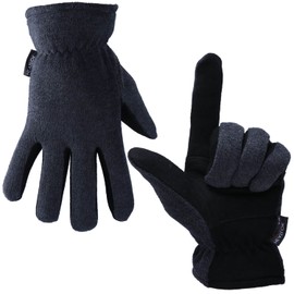 OZERO Deerskin Suede Leather Palm and Polar Fleece Back with Heatlok Insulated Cotton Layer Thermal Gloves, X-Large - Grey-Black