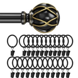 Curtain Rods 72-144 Inch with Rings, 148-inch Rod, Adjustable Length Heavy Duty Decorative Finials Diameter 7/8 inch,12 ft,Black