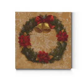 Renditions Gallery Poinsettia & Bells Wreath Wall Art, Christmas & Winter Artwork, Festive Red & Green, Premium Gallery Wrapped Canvas Decor, Ready to Hang, 10 in H x 10 in W, Made in America