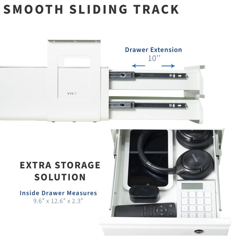 VIVO White Under Desk Lockable Pull Out Storage Drawers, Workspace