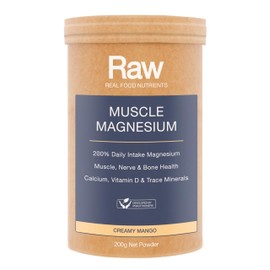 Raw Real Food Nutrients Muscle Magnesium - Creamy Mango, 70+ Trace Minerals, Sustainably Sourced, Vegan, GMO-Free, Gluten Free, Vitamin D, 200g