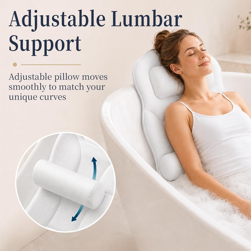 Cushioned Full Body Bathtub Pillow with Adjustable Lumbar Support,Fast Dry