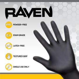 SAS Safety 66519 Raven Powder-Free Nitrile Disposable Glove, X-Large, 7 mil Thick (Pack of 100)