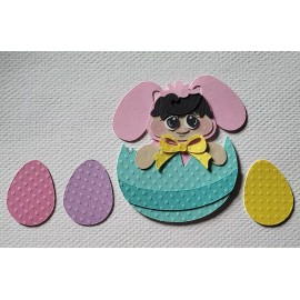 Unbranded First Easter Baby Girl Teal Egg Black Hair. Scrapbook, Card Making Paper Piecing