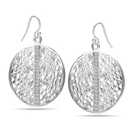 LeCalla Sterling Silver Earrings for Women, 925 Sterling Silver Long Interlocking Handmade Textured Earring for Women Drop, Sterling Silver, Cubic Zirconia