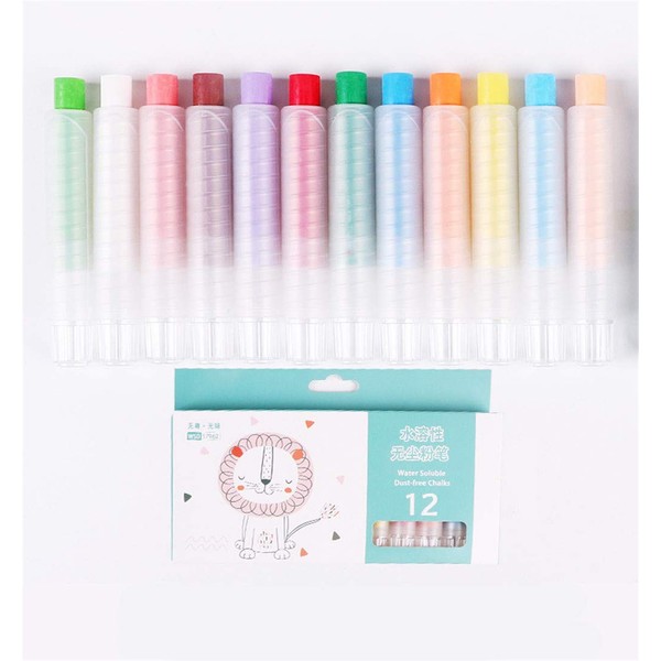 MMIAOO Nihon Rikaku Dustless Chalk, Colorful Chalk, For Drawing, Teaching Use, Stationery, Powder Free, Water Disappears, Safe, Non-Toxic, Eco Friendly, 6/12 Pieces (12 Pieces)