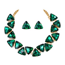 Clearine Art Deco Sparkly Statement Necklace Earrings Set Triangle Jewellery Set for Women, Multicoloured Gold Tone, Alloy Steel Crystal Alloy steel, Emerald
