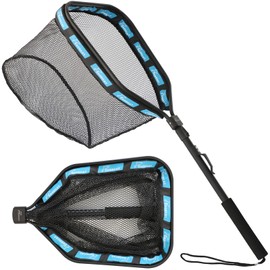 GOODCAT Floating Fish Landing Net for Steelhead & Trout, Foldable & Lightweight Rubber Mesh with Non-Slip Handle, Easy Transportation Fishing Net for Kayak Boat Fly (B: Square-Extend Length:32.5")