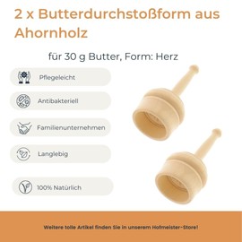 2 x Hofmeister® butter stamp for 30 g butter, 5 cm, heart, handmade in Germany, butter shape for decorating, round puncture shape, butter model made of local maple wood