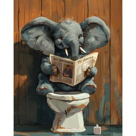 Elephant Reading Newspaper on the Toilet Paint by Numbers Kit for Adults, Modern Aesthetic Paint by Number on Canvas, Abstract Art Digital Oil Painting Kits Suitable for Home Wall Decor Gift 16x20in