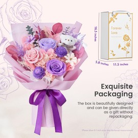 Polylove Forever Flowers Bouquet Flowers Fresh Bouquet Purple Roses Bouquet Real with Bear Flower Gift for Her Valentines Day Mothers Day Graduation Birthday