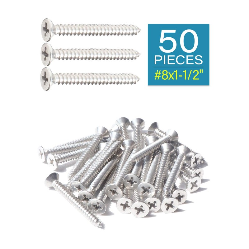 IMScrews 50pcs #8 x 1-1/2" (38mm) Stainless Flat Head Phillips