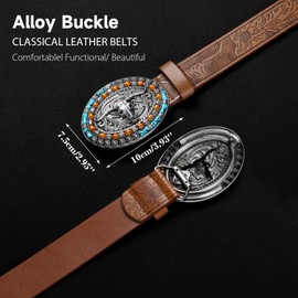 SENDEFN Western Cowboy Belt for Men Women Leather Longhorn Bull Buckle Belts 1.5" Wide Country Belt for Jeans