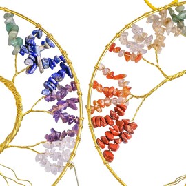 SUNYIK Tree of Life Agate Slice Wind Chime, Handmade 7 Chakra Stone Healing Crystal Windchime for Indoor Outdoor Decoration Ornament