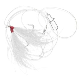 5 Pack - Fluke & Flounder White BUCKTAIL Teaser Hooks - Ocean Hi-Lo Rig – Designed for for Saltwater – Size 5/0 Hook - 40lb Heavy Duty Mono 3ft Long -Black Duo-Lock Snaps-Hand Tied
