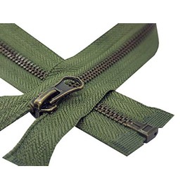 Metal Zipper Fastener Size #5 Open End Antique Brass Heavy Duty Single Slider Zip Sewing Accessory (Olive Green (327), 70cm (27.5''))