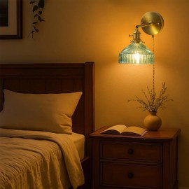 YJQHXY Plug in Modern Minimalist Handcrafted Glass Wall Sconce with Adjustable Brass Socket Adjustable Wall Lamp with Cable 180 Degree Up and Down Modern Wall Sconce for Living Room Bedroom