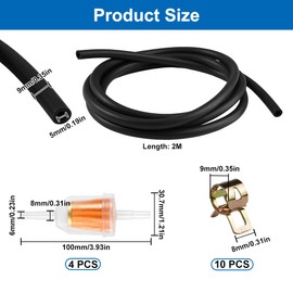 Benzinschlauch Set, 5mm Ölschlauch Dieselschlauch Kraftstoffleitung mit 4 Stück Benzinfilter und 10 Benzinschlauch Schellen, Kraftstoffschlauch für Rasenmäher, Auto, Motorrad, Roller