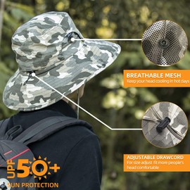 ROCKBROS Sun Hat UV Protection Foldable Outdoor Hat Hiking Hat Fishing Hat Garden Hat Bush Hat Camouflage Men Women, camouflage grey