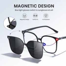 Cyxus Glasses Frame with Magnetic Clip Polarised Sunglasses Men Women Lightweight Frame Sunglasses UV 400 for Driving Fishing Travel P1210, black