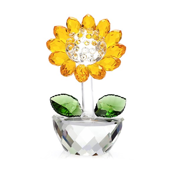 OwnMy Figura coleccionable de girasol de vidrio con brote, adorno de girasol pequeño, decoración de mesa con caja de regalo, ramo de vidrio de flores para decoración del hogar