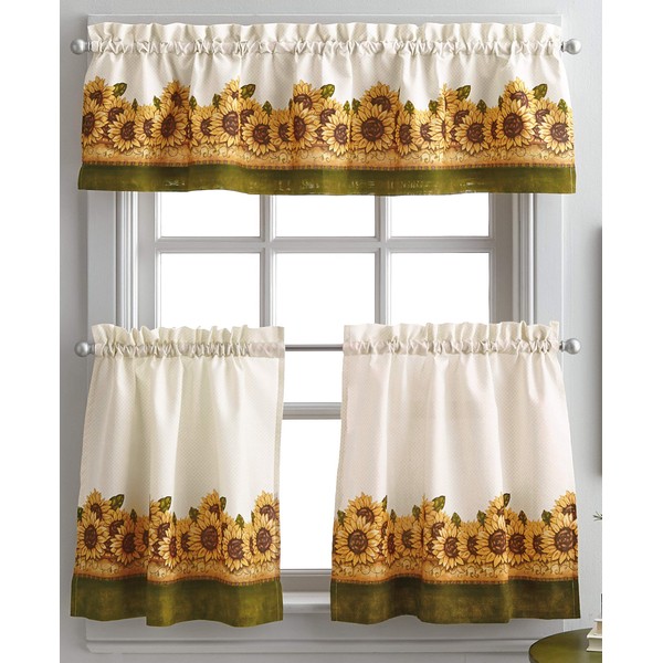 Curtainworks Sunflower Garden Window Kitchen Curtain Tier and Valance, Yellow, 36-Inch Tier Set