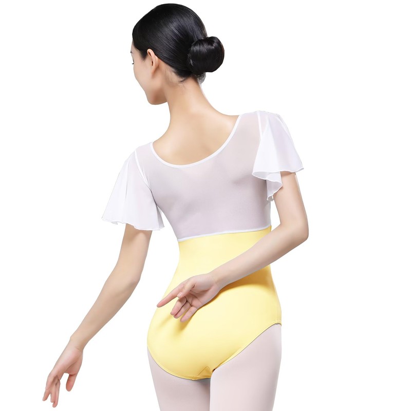 s.lemon Ballet Adult Leotard, Stylish, Short Sleeve, White, Rhythmic Gymnastics,