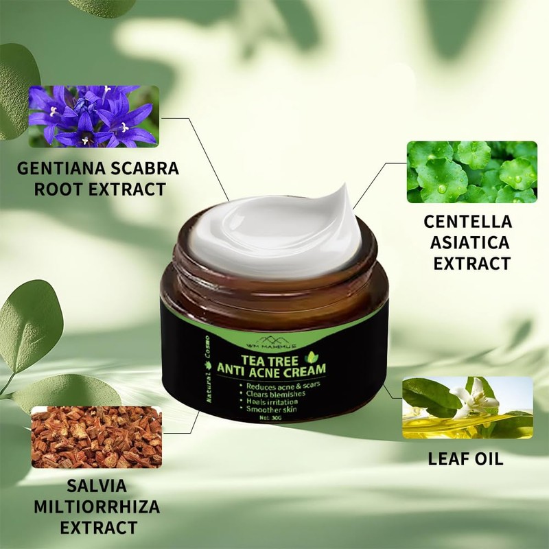 Tea Tree Anti-Acne Cream for Pimples, Blackheads and Blemishes -