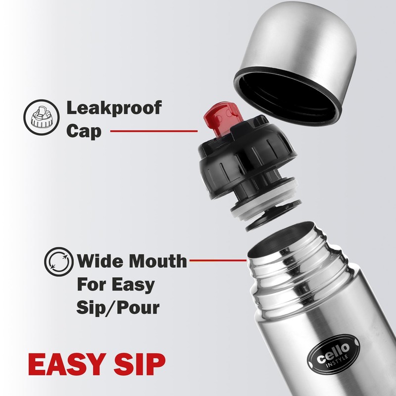 Cello Flipstyle Stainless Steel Vacuum Insulated Flask with Flip Lid