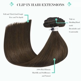 Ukira Brown Hair Extensions for Women Real Human Hair, 20 Inch 120g Clip in Hair Extensions, Medium Brown Remy Human Hair Extensions, Natural Straight Rallonge Cheveux Humain Real Hair Extensions