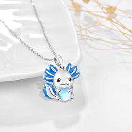 Dreamboat Axolotl Necklace for Women 925 Sterling Silver Moonstone Axolotls Pendant Necklaces Blue Axolotl Jewelry Cartoon Animal Gifts