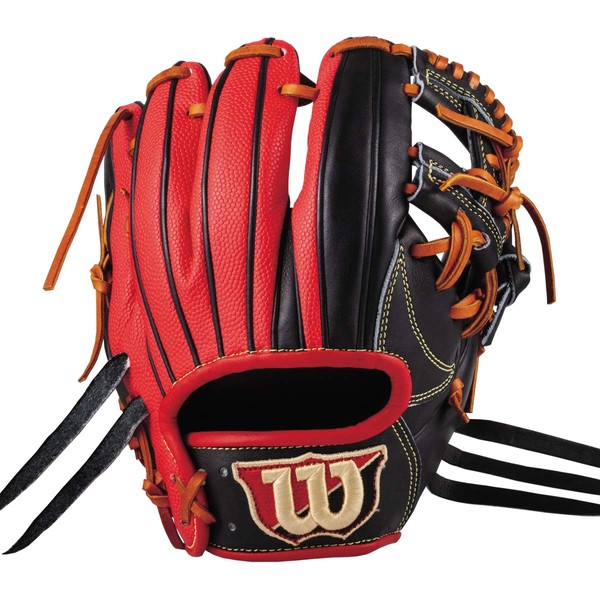 Wilson Training Glove Baseball & Softball Glove D5 Base for Training, WTAHTQD5H90SCS Black x Scarlet SS D5 (Secure Grip, Secure Pocket)