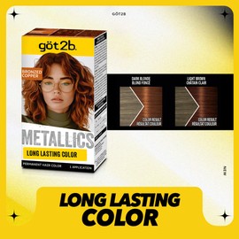 got2b Metallics Permanent Hair Dye, Bronzed Copper, Hair Color for Women & Men, Formulated with Metallic-Shine Booster for Cool, Shimmering Tones, Lasts Up to 30 Washes, 1 Kit