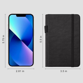 RETTACY Pocket Notebook A6 Mini Notepad 2 Pack Small Hardcover Journal with Content,312 Numbered Pages, 2 Inner Pocket, 100gsm Lined Paper 8.5 x 14 cm - Black Black