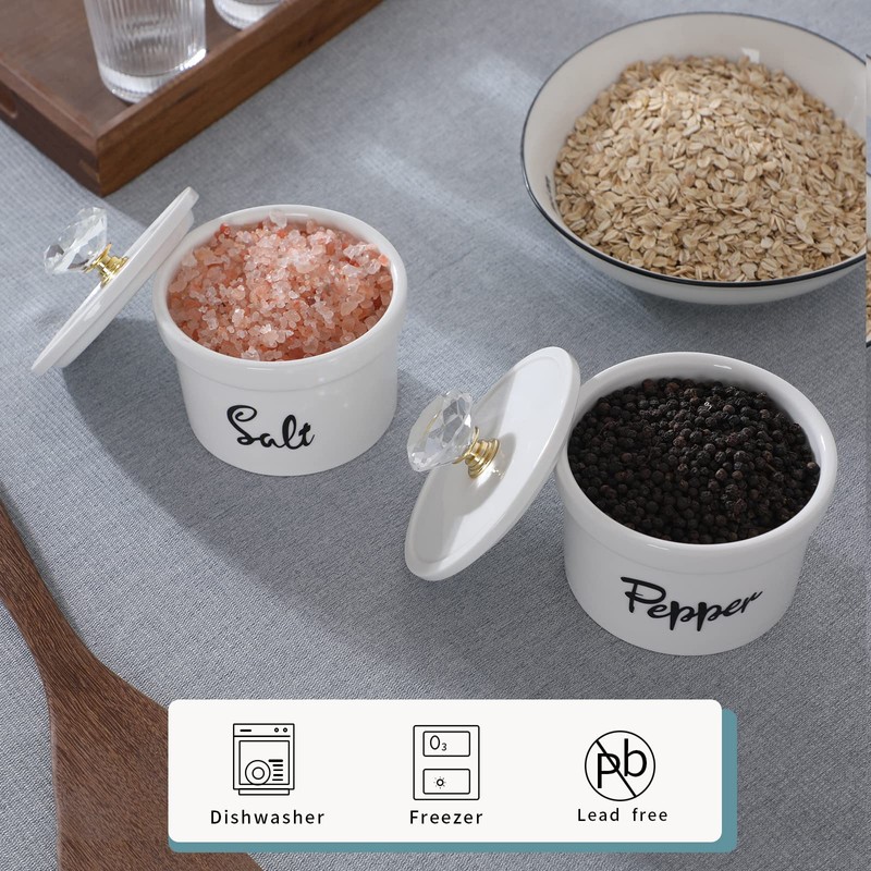 HAOTOP Salt and Pepper Bowls with Crystal Lid, 12.5 oz