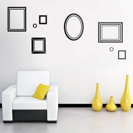 Set of 8 Vinyl Wall Art Decals - Picture Frames - from 2" to 12" Each - Modern Urban Decor for Home Apartment Workplace Decor Design for Living Room Bedroom Family Decals (Black)