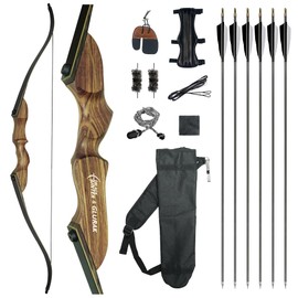 Black Hunter Recurve Bow and Arrow Set, GLURAK 60'' Wooden Takedown Recurve Bows Package, Archery Bow Kit for Target Practice and Hunting, Right Hand, 30LB