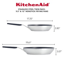 KitchenAid Nonstick Frying Pans/Skillet Set, 2 Piece, Brushed Stainless Steel