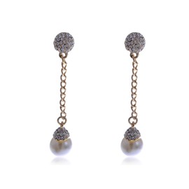Alilang Cute Faux Pearl Chain Link Clear Rhinestone Silvery Tone Dangle Fashion Earrings