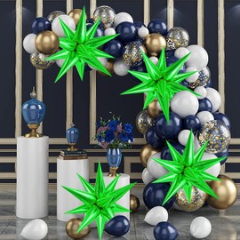 60 Pcs Green Star Foil Balloons Explosion 12 Point Cone Balloon Magic Balloon Large for Wedding Anniversary Backdrop Birthday Party Decorations
