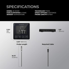 TerraBloom Programmable Thermostat Speed Controller with Temperature Probe for ECMF Series Fans