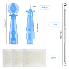 RobLuX 100 Stück Pickel Ausdrücken Werkzeug Blaues Werkzeug pickel nadel mit 3 Akne Pflaster(108 Stück) 1 Mitesserentferner Klare Haut Geeignet für Gesichtsfehler Schönheitssalon zu Hause