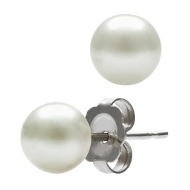 14K White Gold 6.0-6.5mm White Cultured Freshwater Pearl Stud Earrings