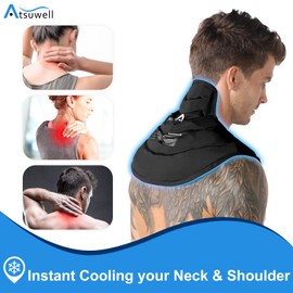 Atsuwell Neck Ice Pack Wrap, Reusable Gel Ice Pack Neck Shoulder, Cold Wrap for Upper Back Cold Compression, Flexible Necks Shoulder Gel Pad for Men Women, Black