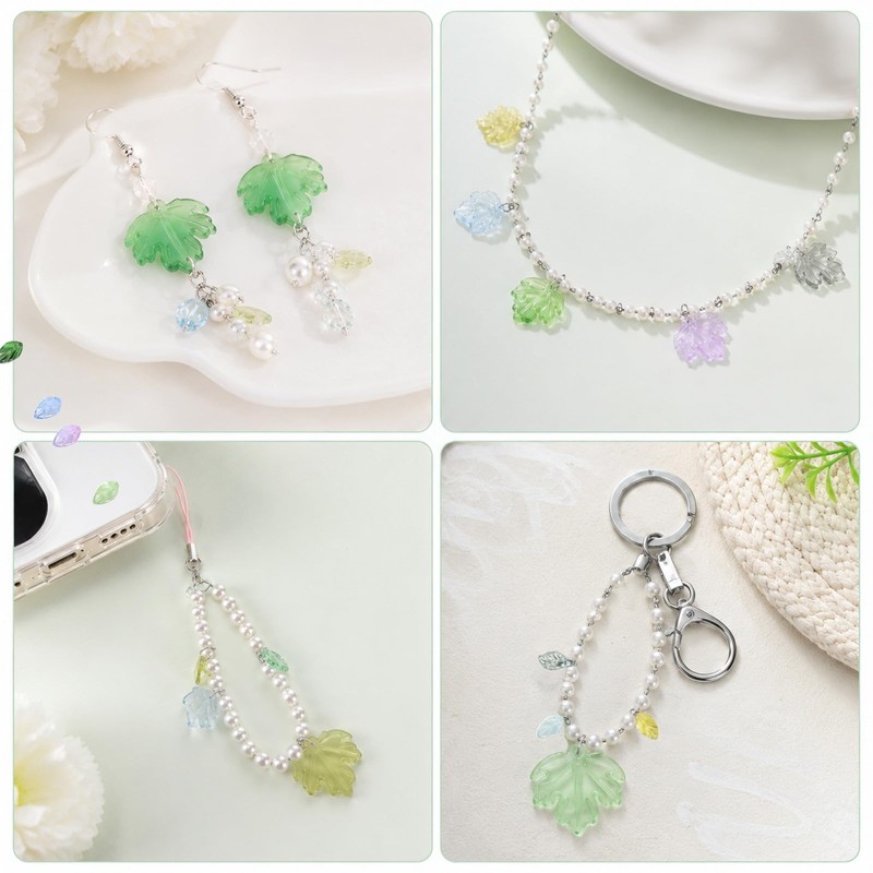 100 Pack Green Leaf Beads for Jewelry Making Leaf Crystal