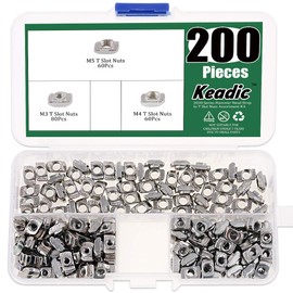 Keadic 200Pcs 2020 Series T Nuts, M3 M4 M5 Hammer Head Fastener Drop in T Slot Nut Assortment Kit with Organizing Box for Aluminum Profile - Carbon Steel Nickel Plated