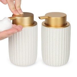 Segbeauty Ceramic Foaming Soap Dispenser, 2pcs 10.8oz Foam Hand Soap Dispenser for Countertop, 320ml Empty Refillable Shampoo Shower Dish Wash Dispensing Bottle, Body Wash Bottle with Foaming Pump